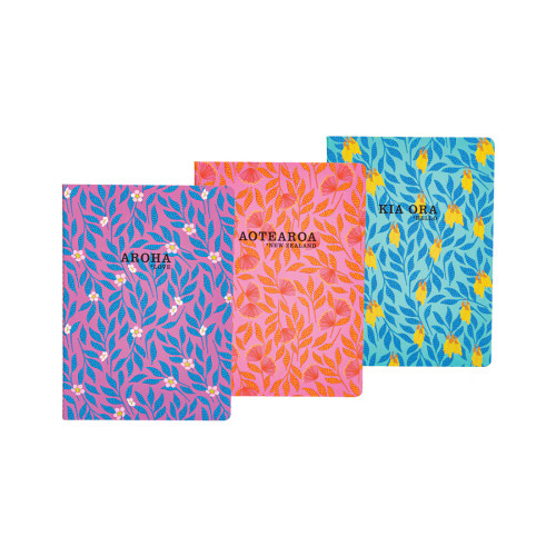 Colourful Floral Soft Cover Notebooks - set of 3