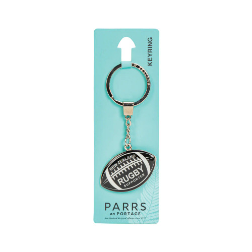 NZ Rugby Supporter black and white metal keyring
