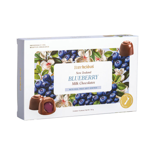 New Zealand Blueberry Milk Chocolates with Real Fruit Soft centres 15pc - Made in NZ