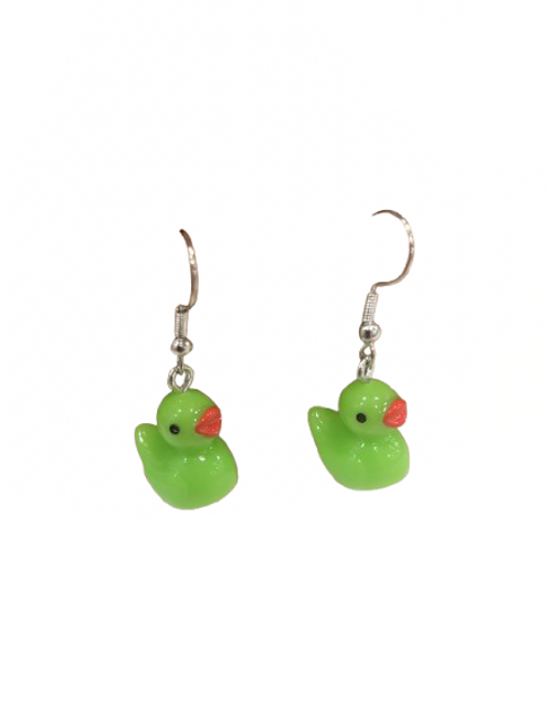 Lime Green duck earrings on hooks