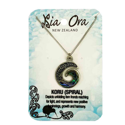 Pewter Pendant With Paua -Koru