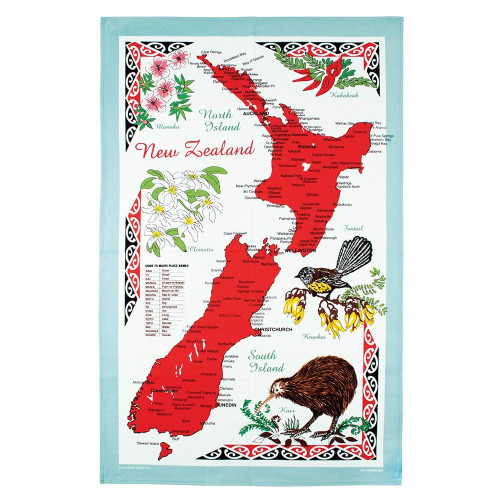 New Zealand Map Tea Towel 100% Cotton