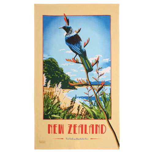 NZ Tui Art Deco Tea Towel 100% Cotton