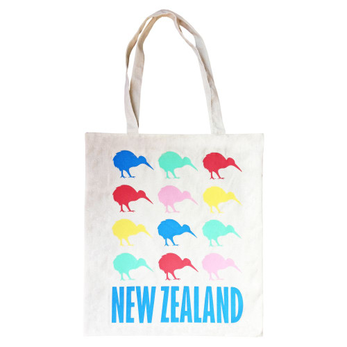 Cotton Tote Bag NZ Colourful Kiwis 40cm