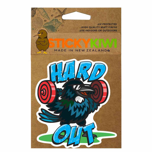 9cm sticker with tui and Hard Out