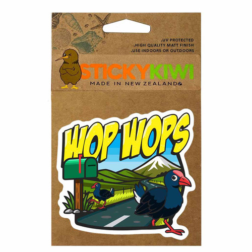 9cm sticker with pukeko, mountain and Wop Wops