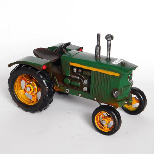 retro style green tractor metal ornament