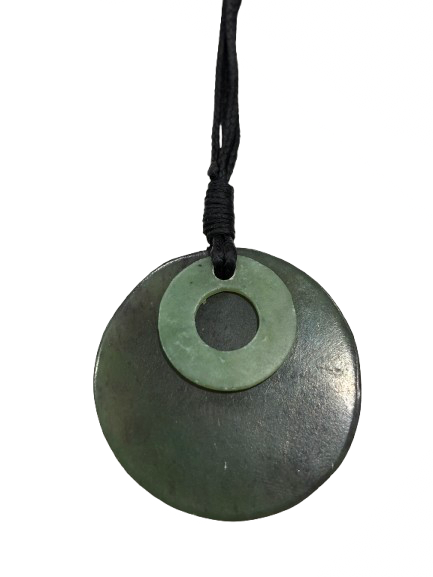 NZ Greenstone disc necklace on black cord