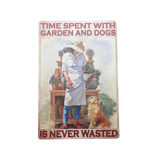Retro Tin Sign- garden Dog