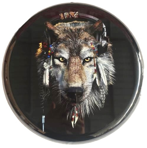 Wolf With Headphones Round Metal Sign