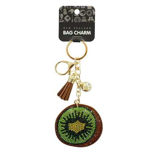 Bag Charm with rhinestone kiwi fruit design