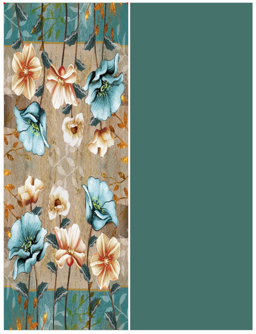 Warm scarf with beige and teal floral design
