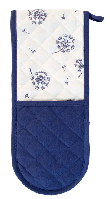 Double oven glove with dandelion design in blue