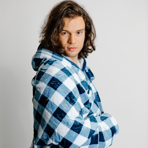 Hooded Sherpa | Blue checked design