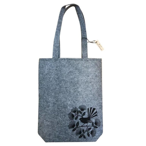 Tote Bag Felt NZ Fantail 38x32cm Grey