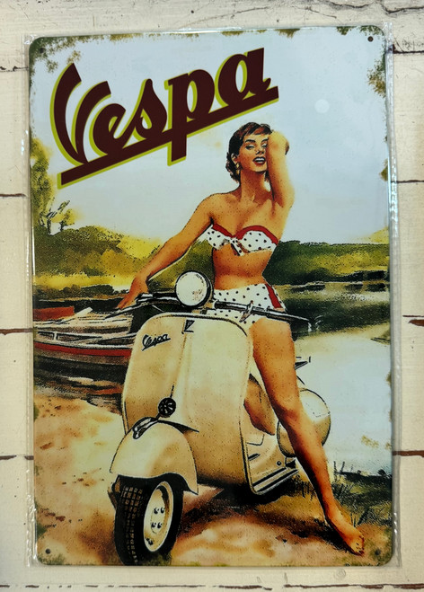 Retro Tin Sign-Vespa Scooter