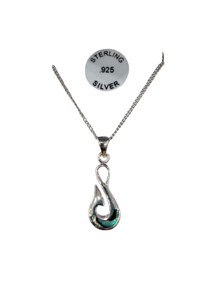 Sterling silver and NZ paua shell fish hook necklace