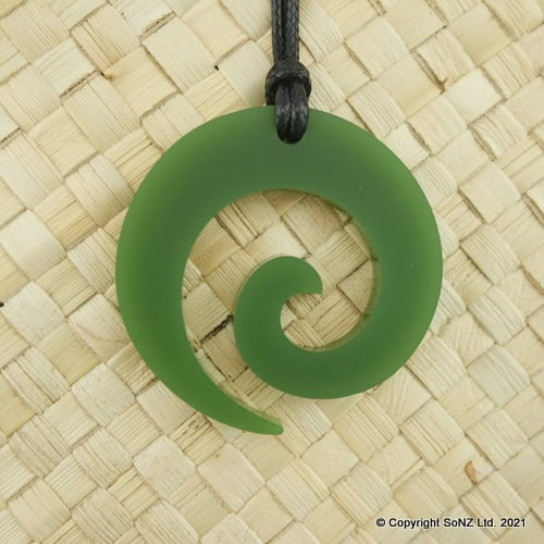 NZ made acrylic open koru necklace on black cord