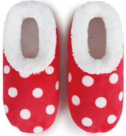 Red polka dot Slumbies slippers soft cozy non-slip NZ