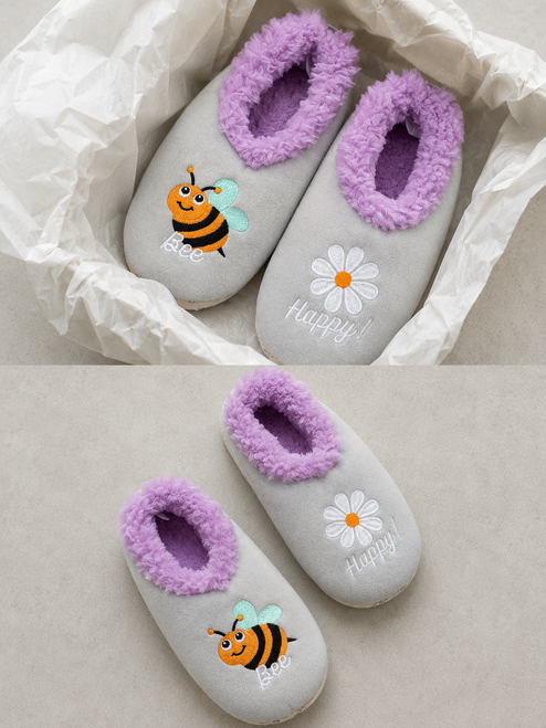 Grey Bee Happy Slumbies Slippers – Cozy Non-Slip Slippers NZ