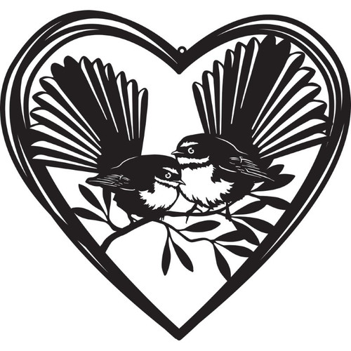 Metal Wall Art | NZ Fantail In A Heart