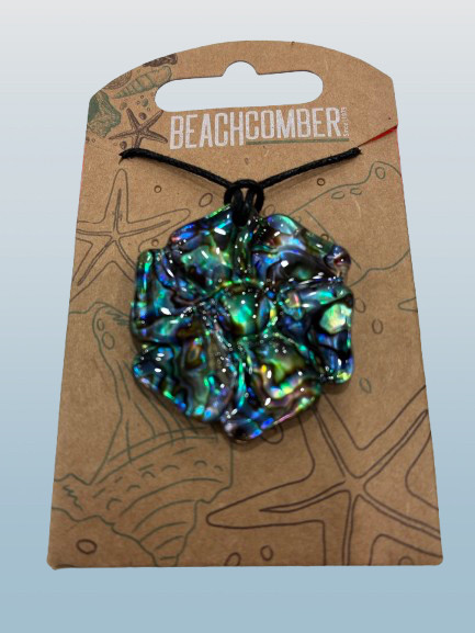 NZ paua shell flower necklace on black cord