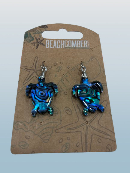 NZ paua shell turtle earrings on hooks