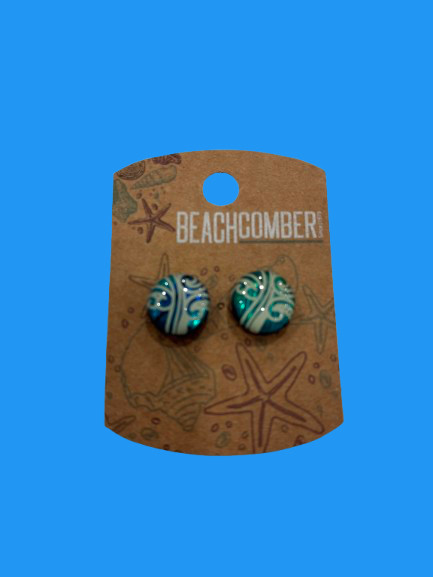 NZ paua shell and resin  stud earrings - leaf with koru