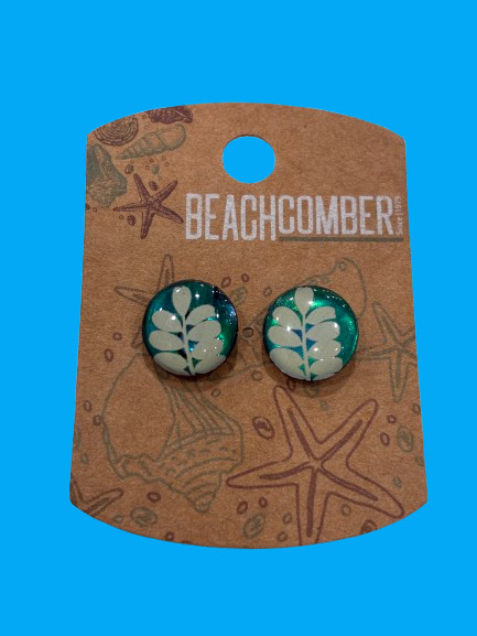 NZ paua shell and resin stud earrings - leaf design