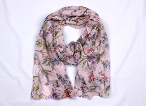 Lightweight scarf with colourful floral design - pink