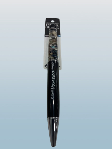 Vanessa Paua Shell Pen | NZ Souvenir Gift | Italic style letters