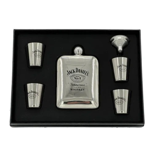 Silver Jack Daniels Hip Flask Set