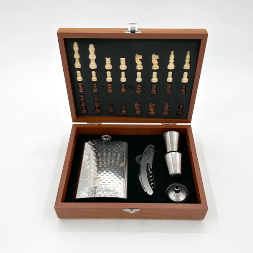 Silver Hip Flask And Chess Set