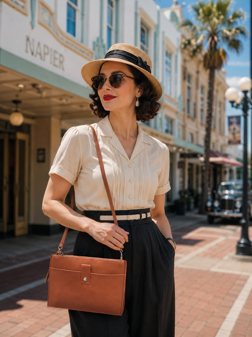 Brown crossbody handbag measuring approximately 30 x 20cm