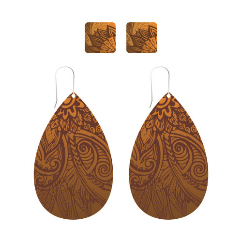 Set of 2 |NZ themed brown ton earrings with koru, fern and floral design