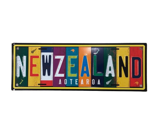 New Zealand Souvenir Number Plate Tin Sign - multi colour striped design