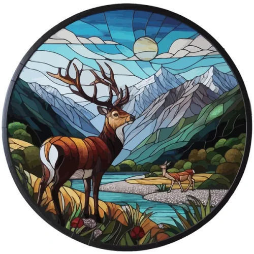 Stained Glass suncatcher/hanger with Stag in mountains design