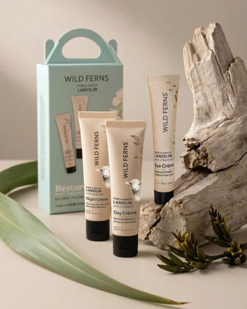 Wild Ferns Lanolin mini skincare gift set with Eye Crème, Day Crème and Night Crème