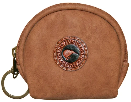 Tan Coin Purse with NZ Kiwi Design - Small