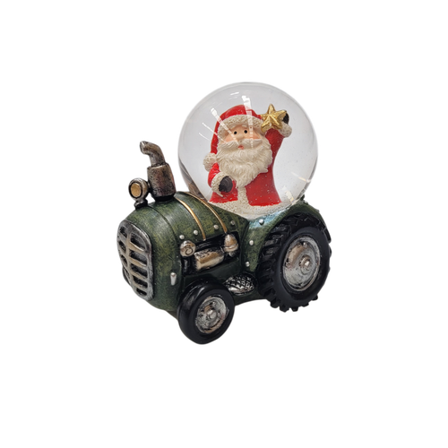 Santa in a snowglobe on a green tractor 50mm Christmas ornament