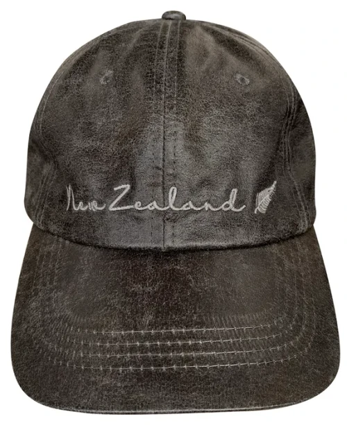 NZ Souvenir Cap - Charcoal Oilskin with New Zealand