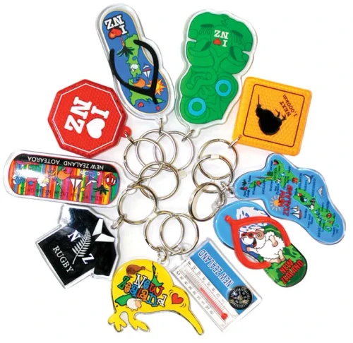 Bundle of 10 assorted New Zealand souvenir keyrings including large tiki keyring