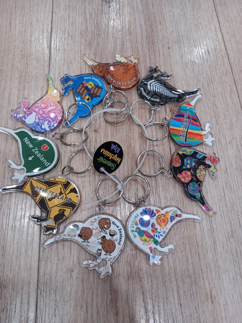 Bundle of 10 NZ Kiwi-Shaped Souvenir Keyrings – Assorted Designs