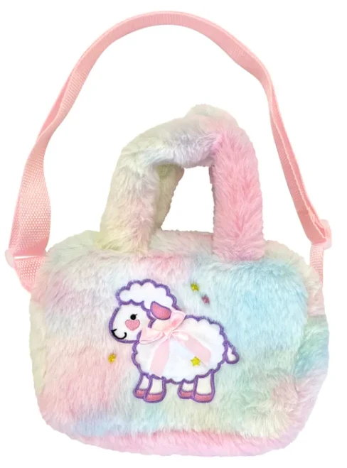 Pretty Colourful Plush Handbag with Sheep Design