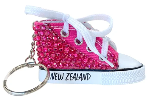 NZ Souvenir Shoe Key Ring with laces and diamantes  - Various Colours