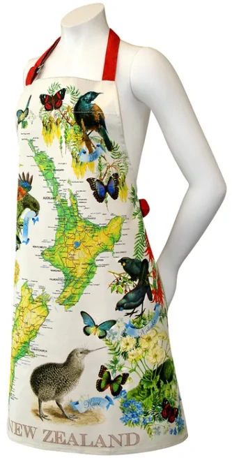 NZ Souvenir Apron - White with Retro NZ Map