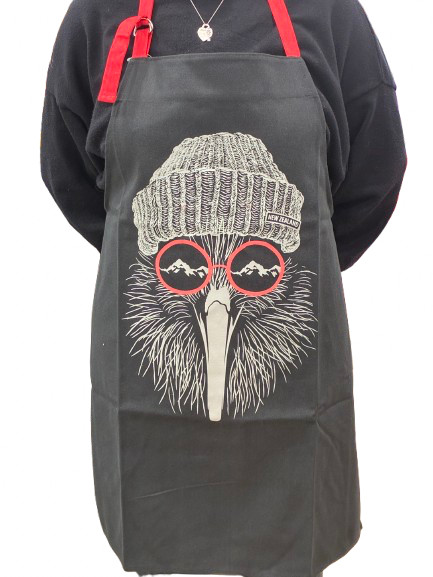 NZ Souvenir Apron - NZ Kiwi wearing a Beanie and Red Sunglasses