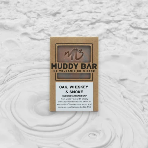 New Zealand volcanic clay soap with oak whiskey and smoke fragranc