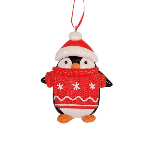 Christmas Penguin hanging decoration wearing Christmas jumper | 9cm
