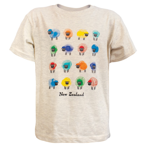 Cream NZ Children's T-Shirt | Colourful Sheep design